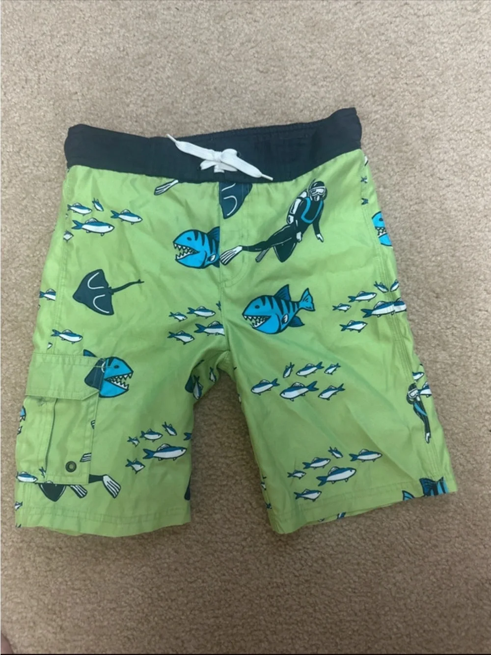 Gymboree Lime Green Swim Trunks with Blue Ocean Motif